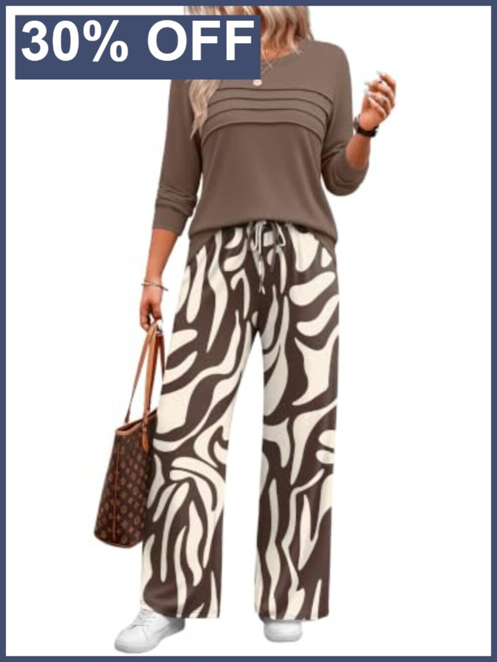 Wide Leg Lounge Set Long Sleeve Top & Pants Polyester Spandex Fall Travel